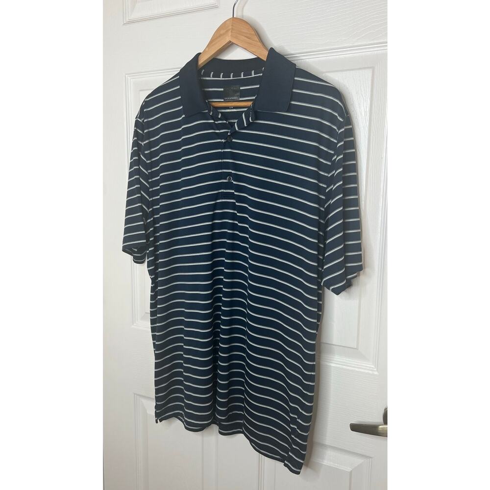 Greg Norman Men's Play Dry Navy Blue and White Striped Golf Polo Size Large - Picture 3 of 9
